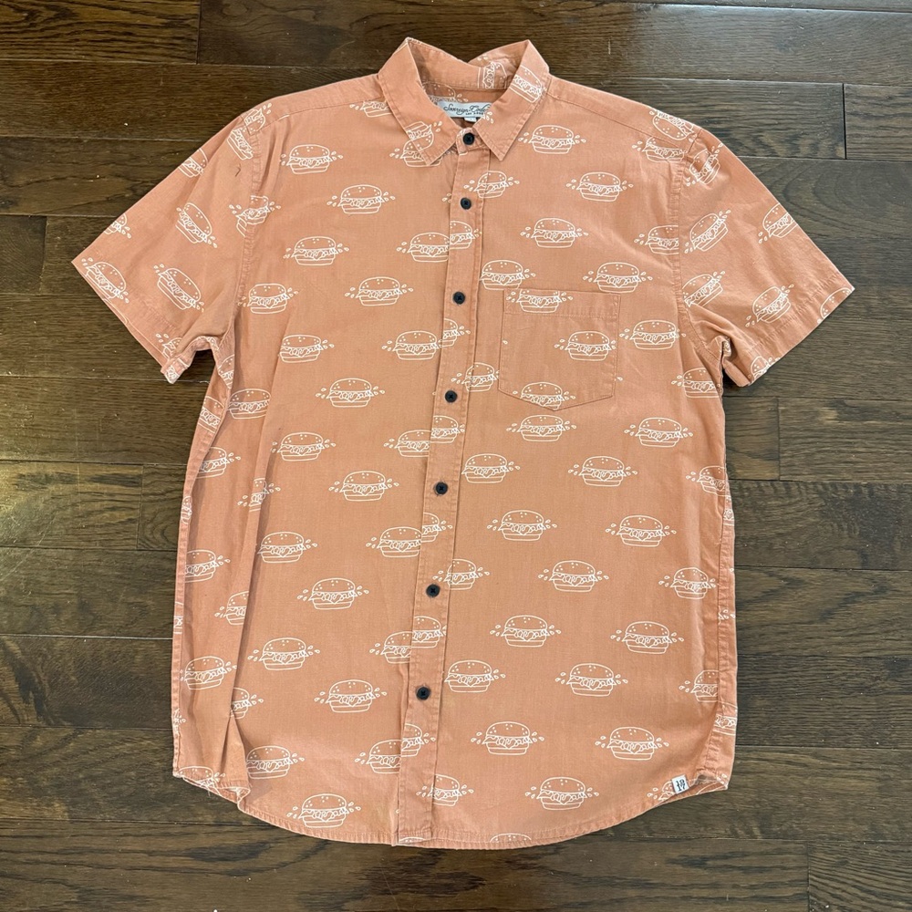 Sovereign Code Terracotta Burger Print Button Down Shirt size S/M